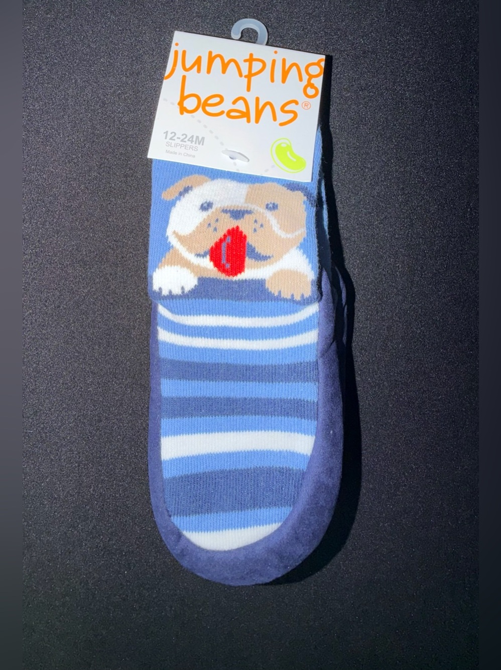 Jumping Beans Baby Slipper Socks Striped Bulldog Blue Multicolor Size 12-24 Mos
